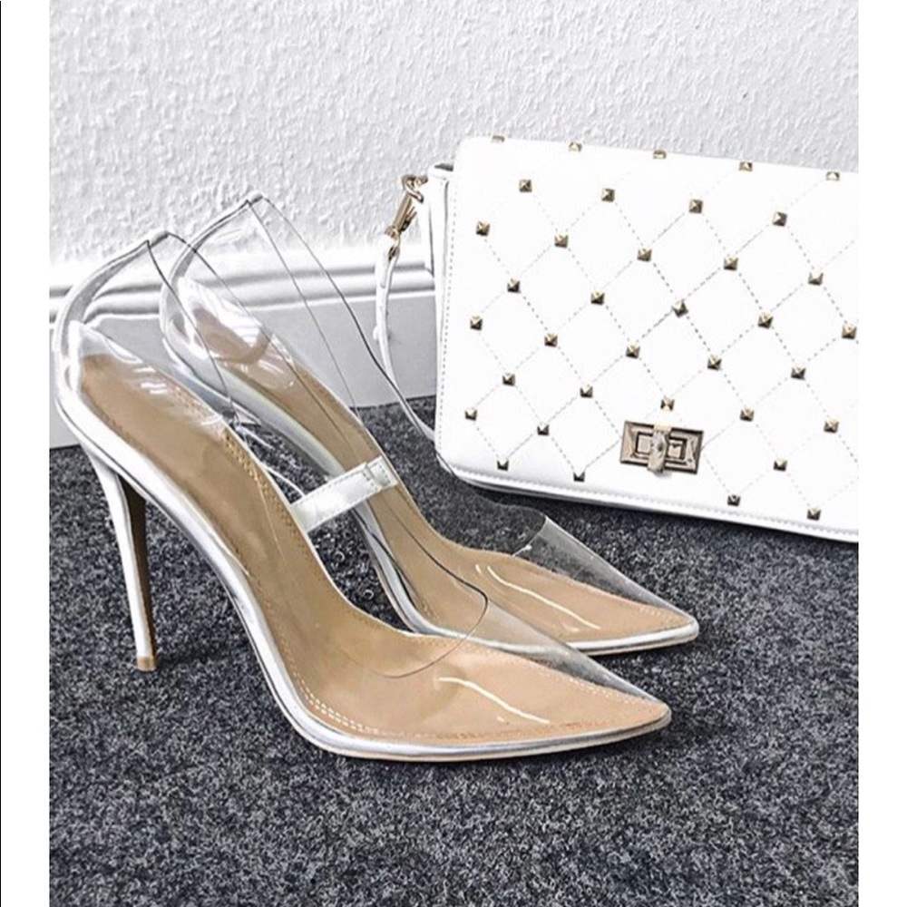New Clear and White pointed toe heels